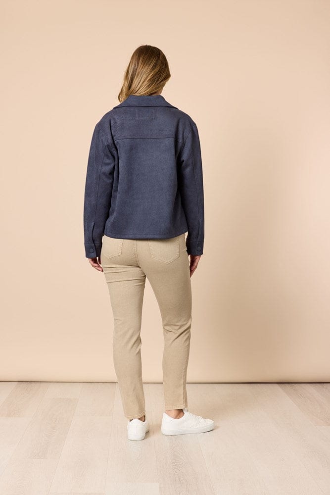 Load image into Gallery viewer, Threadz Womens Downtown Suede Jacket - Indigo
