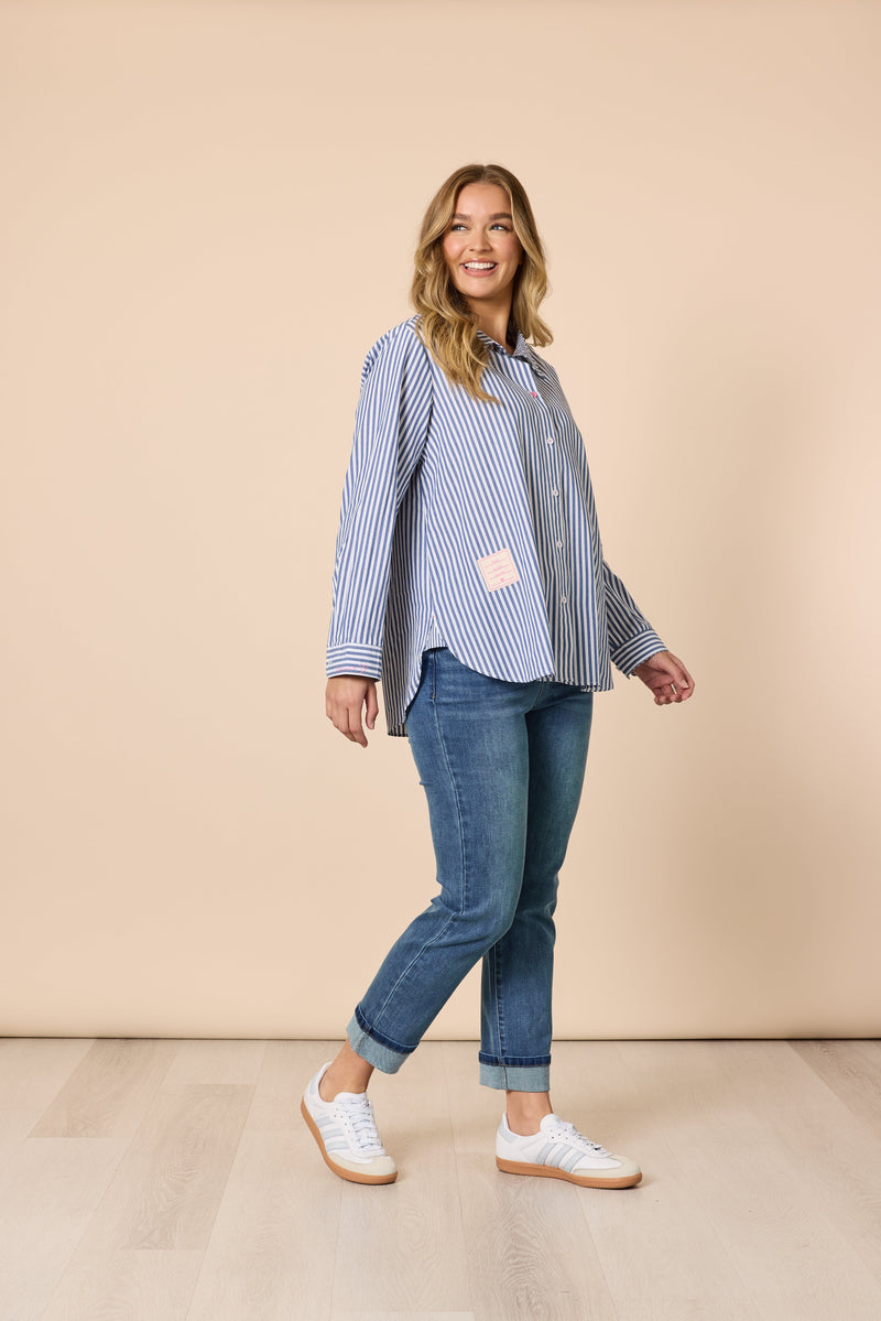 Load image into Gallery viewer, Threadz Womens Liberty Stripe Shirt - Blue/White
