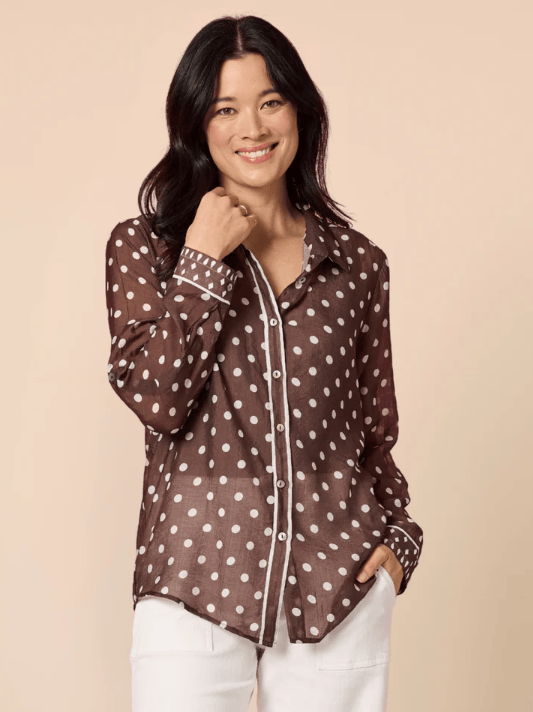 Load image into Gallery viewer, Gordon Smith Aurora Spot Sheer Shirt - Coffee/White
