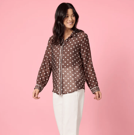 Load image into Gallery viewer, Gordon Smith Aurora Spot Sheer Shirt - Coffee/White
