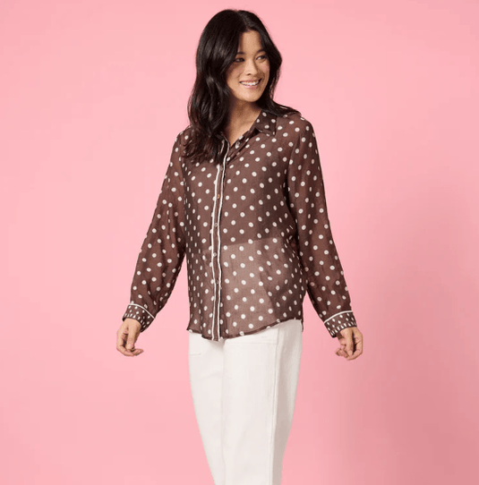 Gordon Smith Aurora Spot Sheer Shirt - Coffee/White