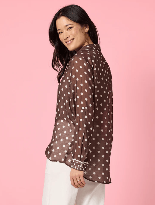 Gordon Smith Aurora Spot Sheer Shirt - Coffee/White