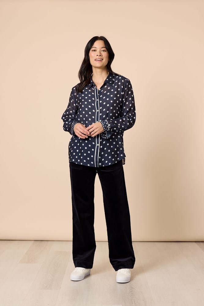 Load image into Gallery viewer, Gordon Smith Aurora Spot Sheer Shirt - Navy/White
