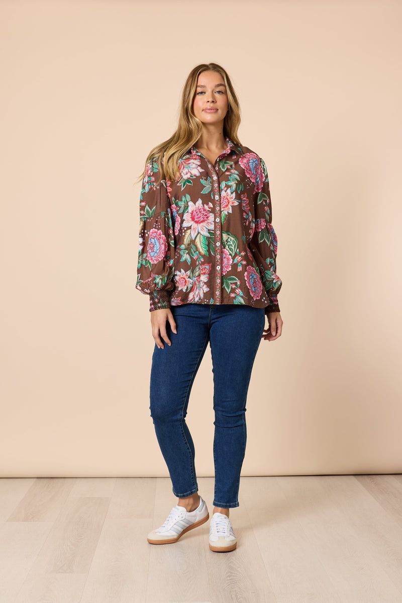 Load image into Gallery viewer, Threadz Womens Bouquet Print Shirt
