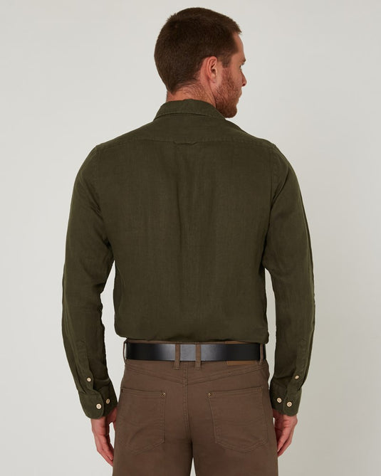 Pilbara Mens Linen Long Sleeve Shirt - Olive