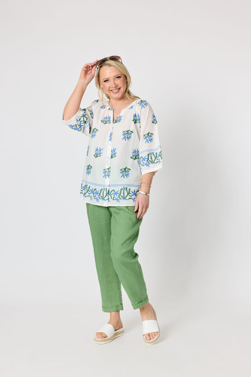Load image into Gallery viewer, Gordon Smiths Womens Florida Floral Embroidered Top - White Multi
