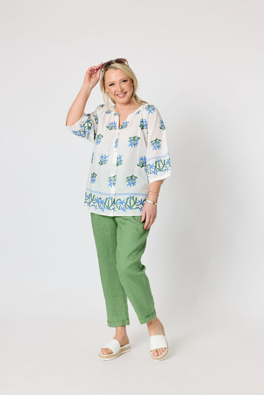 Gordon Smiths Womens Florida Floral Embroidered Top - White Multi