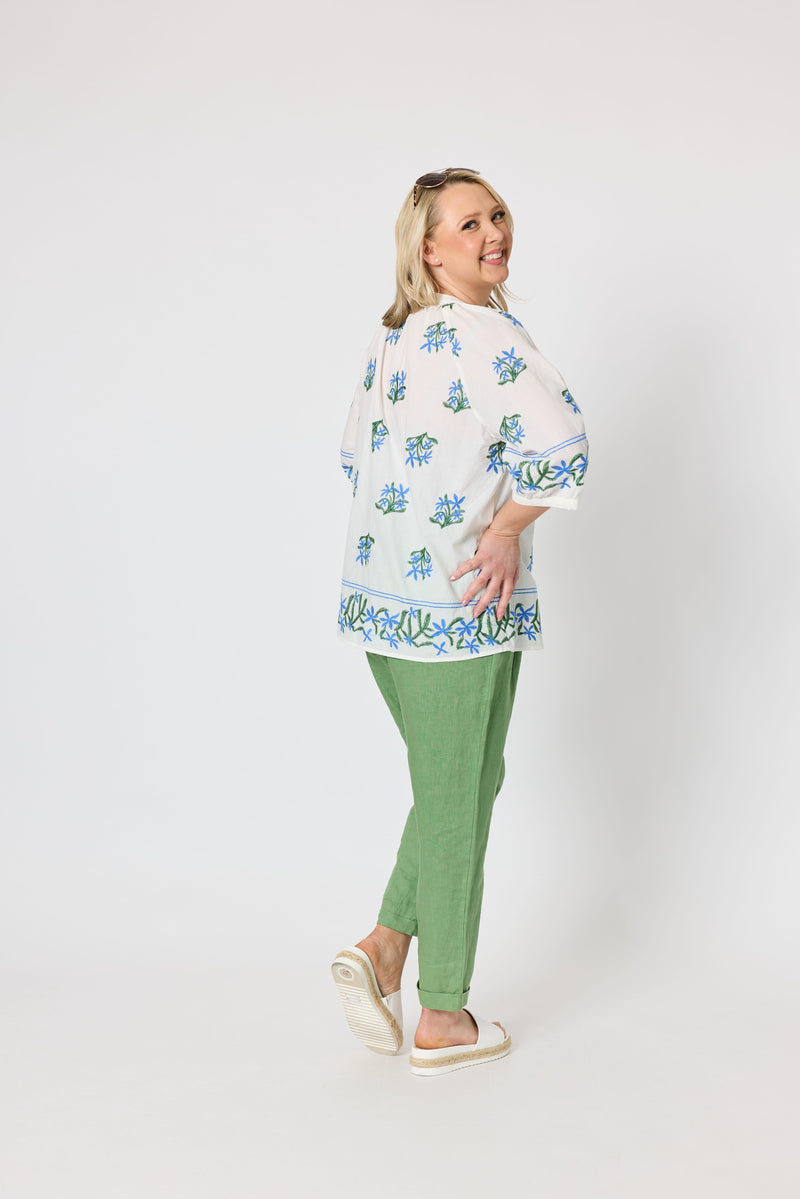 Load image into Gallery viewer, Gordon Smiths Womens Florida Floral Embroidered Top - White Multi
