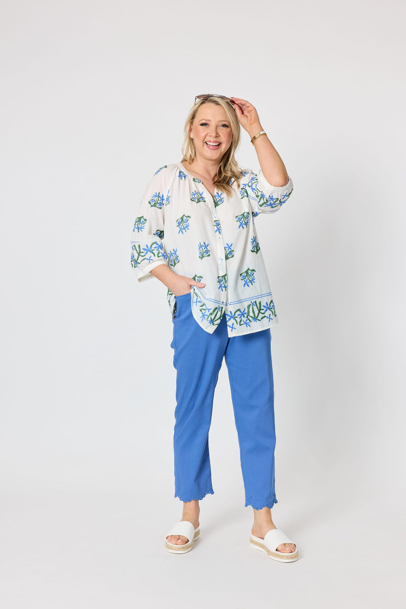 Load image into Gallery viewer, Gordon Smiths Womens Florida Floral Embroidered Top - White Multi
