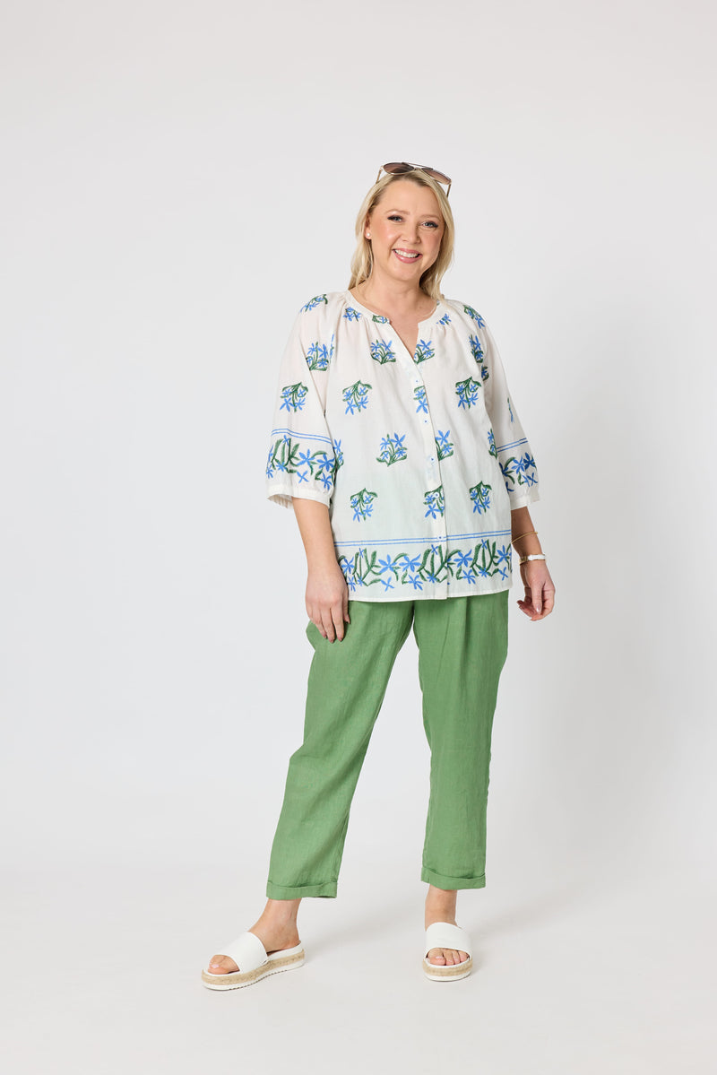 Load image into Gallery viewer, Gordon Smiths Womens Florida Floral Embroidered Top - White Multi
