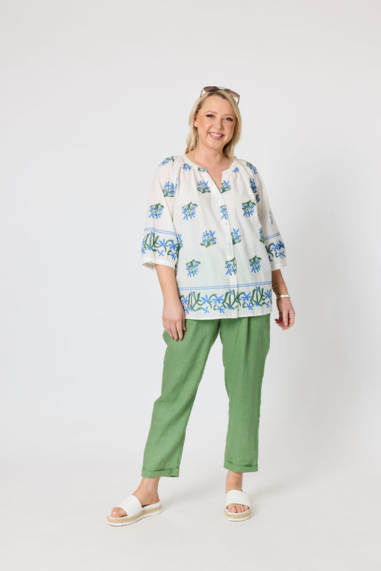 Gordon Smiths Womens Florida Floral Embroidered Top - White Multi
