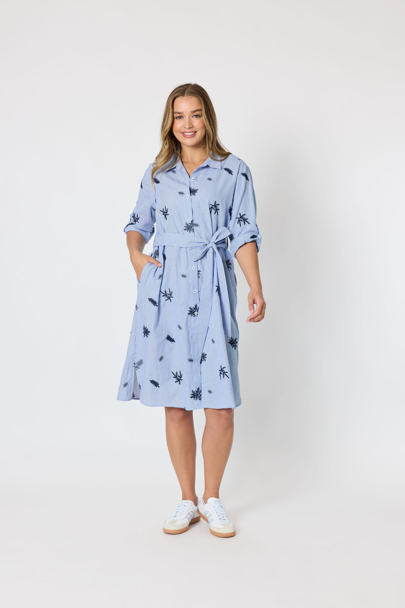 Load image into Gallery viewer, Threadz Womens Botanica Floral Embroidered Shirt Dress

