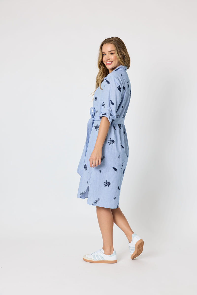 Load image into Gallery viewer, Threadz Womens Botanica Floral Embroidered Shirt Dress
