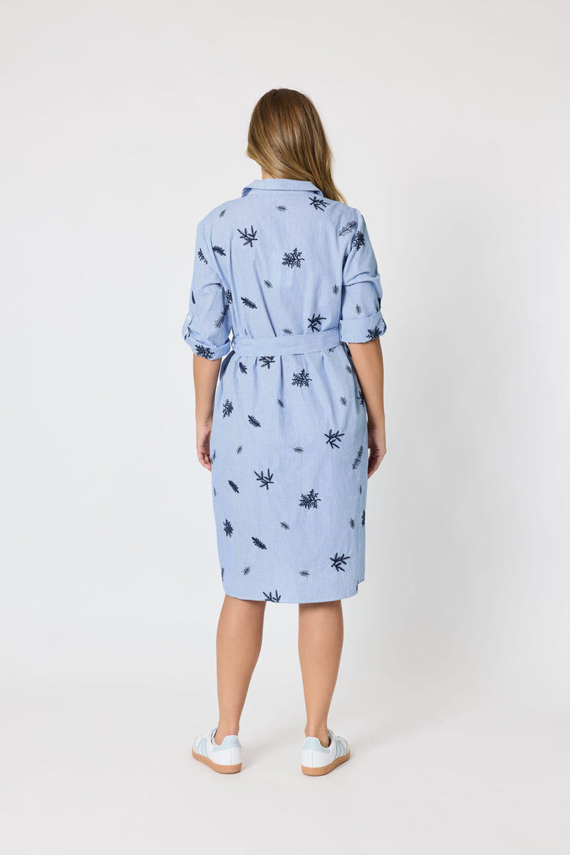 Load image into Gallery viewer, Threadz Womens Botanica Floral Embroidered Shirt Dress
