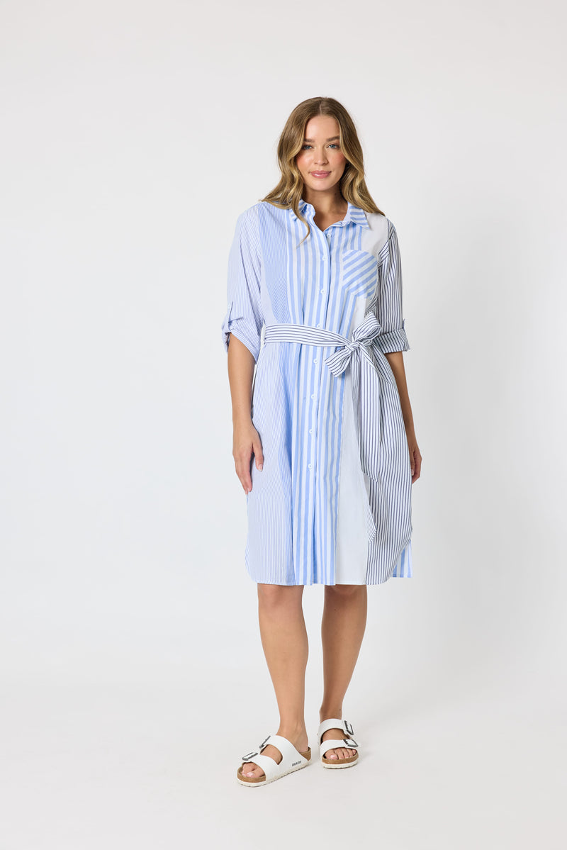Load image into Gallery viewer, Threadz Womens Miramar Stripe Print Shirt Dress
