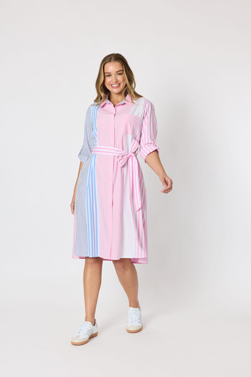 Load image into Gallery viewer, Threadz Womens Miramar Stripe Print Shirt Dress
