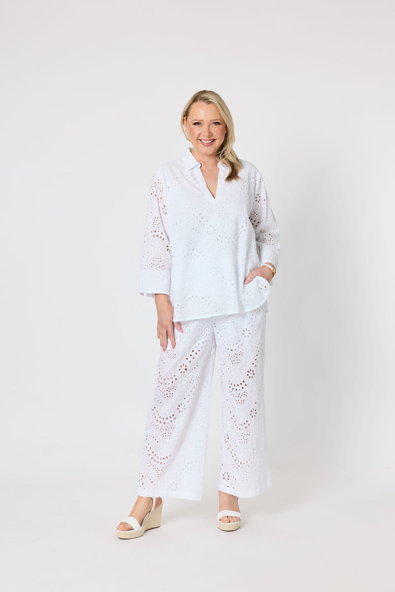 Load image into Gallery viewer, Gordon Smith Womens Belle Broderie Top - White
