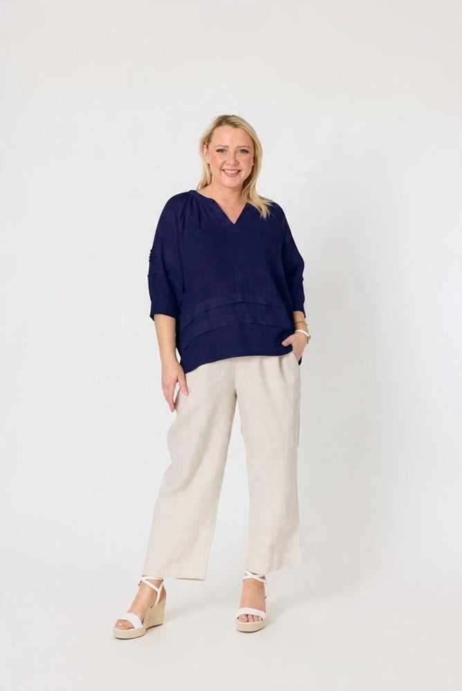 Load image into Gallery viewer, Gordon Smith Womens Katie Linen Top - Navy
