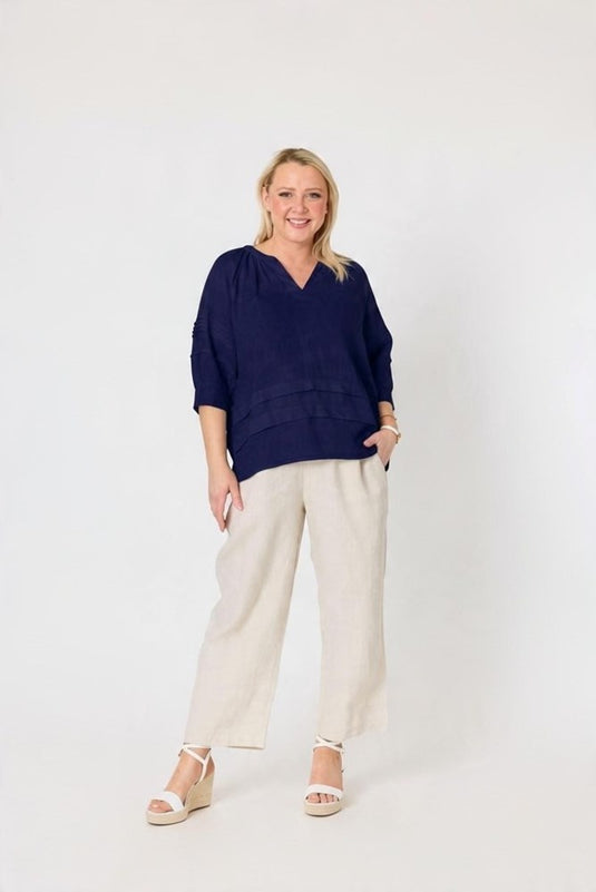 Gordon Smith Womens Katie Linen Top - Navy