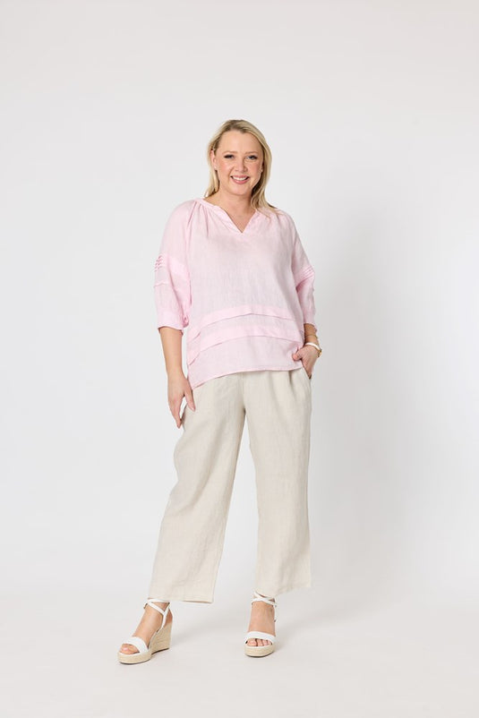 Gordon Smith Womens Katie Linen Top - Pale Pink