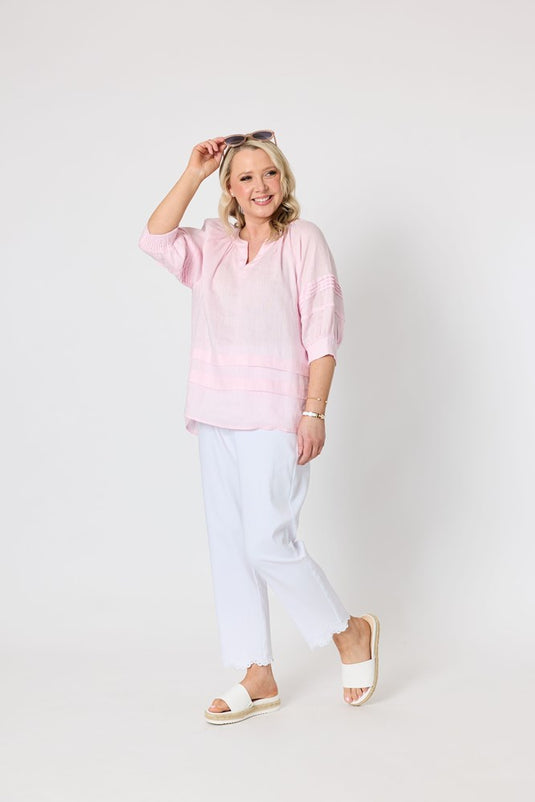 Gordon Smith Womens Katie Linen Top - Pale Pink