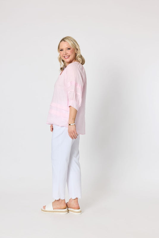 Gordon Smith Womens Katie Linen Top - Pale Pink