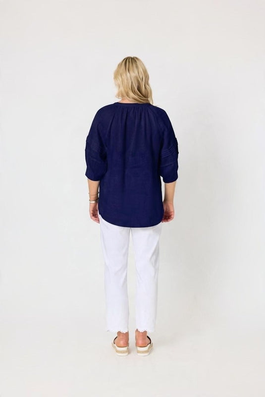 Gordon Smith Womens Katie Linen Top - Navy