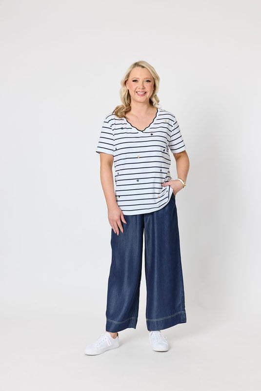 Gordon Smiths Womens Marina Embroidered Stripe Print Tee