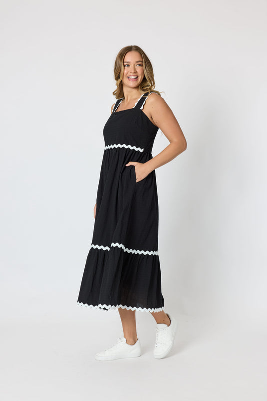 Threadz Women Casablanca Ric Rac Sundress - Black
