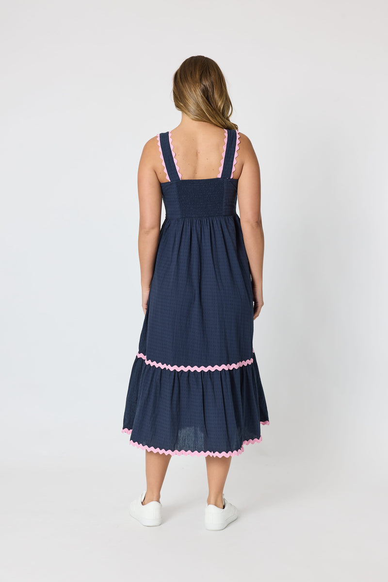 Load image into Gallery viewer, Threadz Women Casablanca Ric Rac Sundress - Navy
