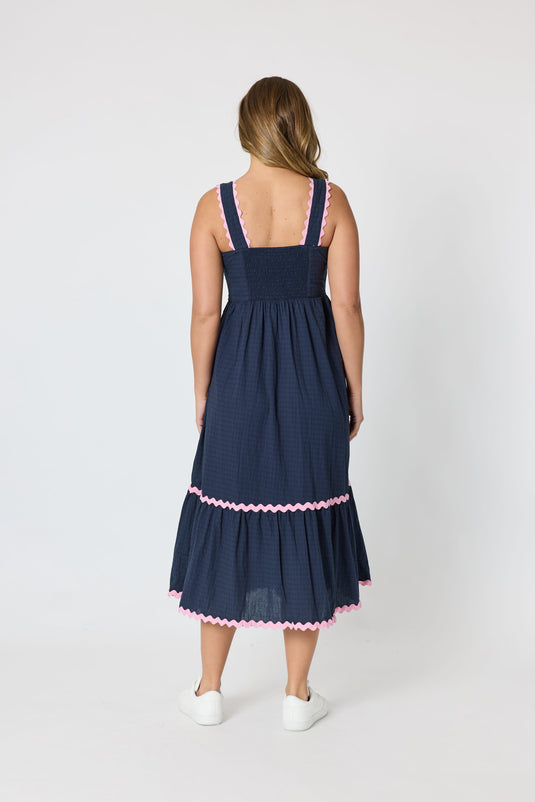 Threadz Women Casablanca Ric Rac Sundress - Navy