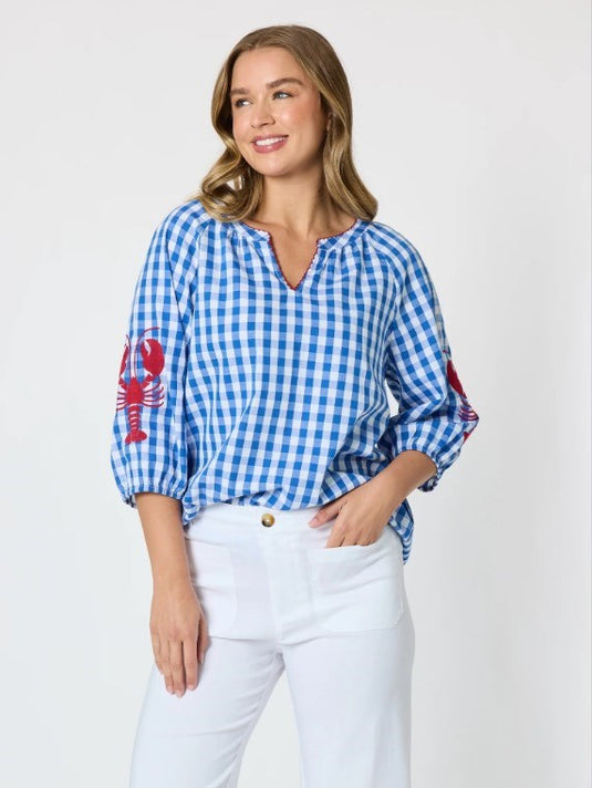Threadz Womens Cove Embroidered Gingham Print Top