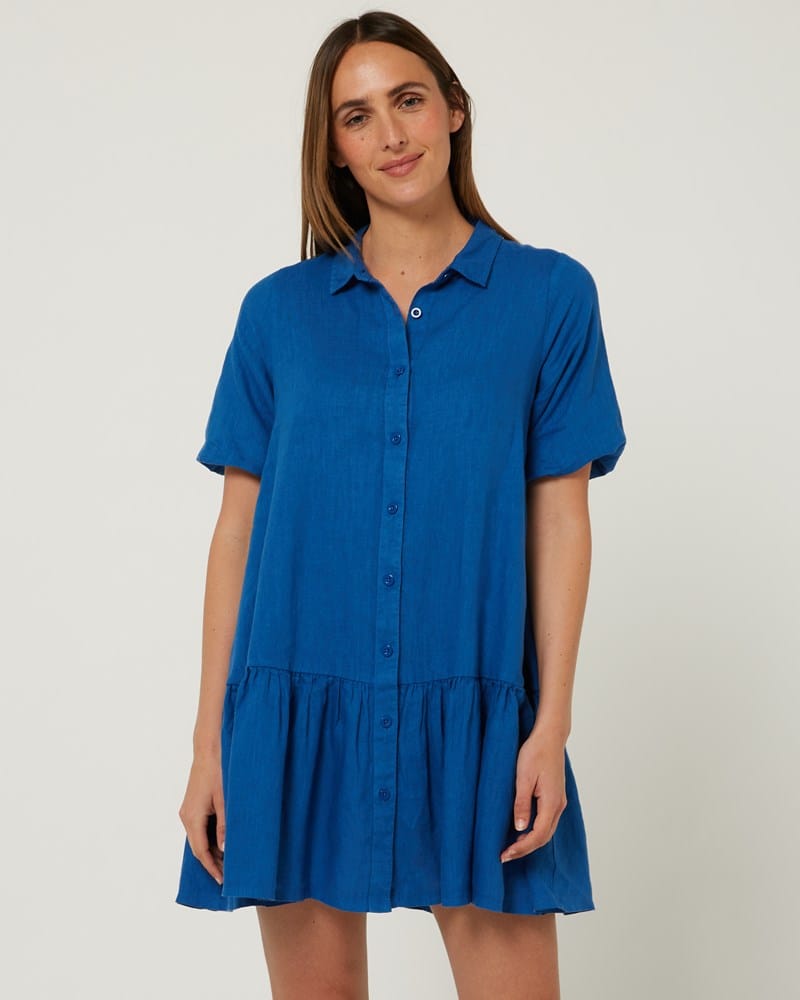 Load image into Gallery viewer, Pilbara Womens Monica Linen 3/4 Sleeve Dress - Deep Blue
