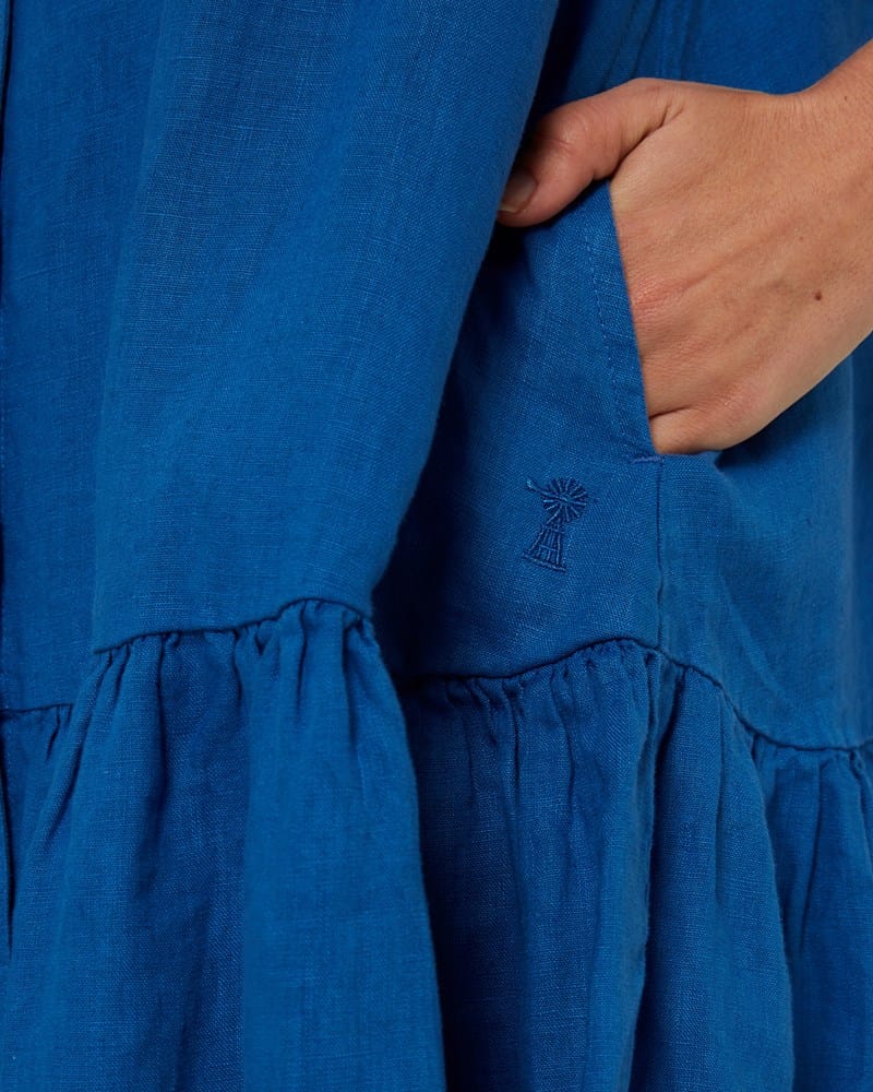 Load image into Gallery viewer, Pilbara Womens Monica Linen 3/4 Sleeve Dress - Deep Blue
