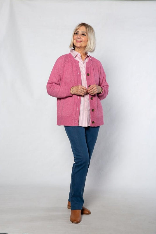 Equinox Womens Soft Knit Cardigan Long Sleeve 5 Button - Pink