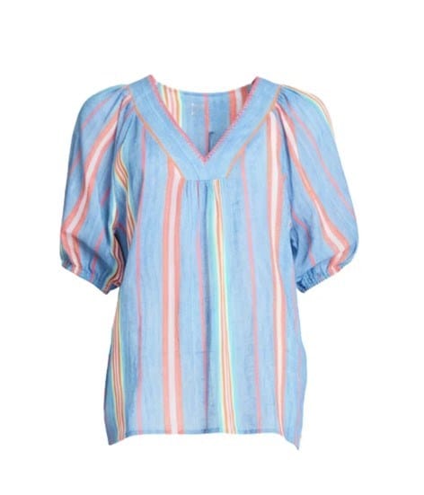Threadz Womens Laguna Stripe Print Top - Denim Multi