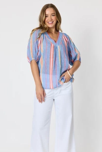 Load image into Gallery viewer, Threadz Womens Laguna Stripe Print Top - Denim Multi
