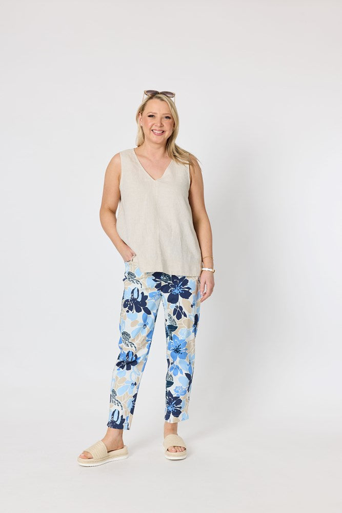 Load image into Gallery viewer, Gordon Smith Womens Amalfi Rose Floral Print Slim Leg Pant - Cornflower Multi
