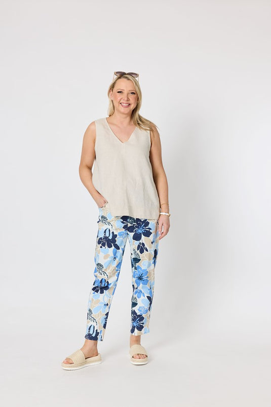 Gordon Smith Womens Amalfi Rose Floral Print Slim Leg Pant - Cornflower Multi