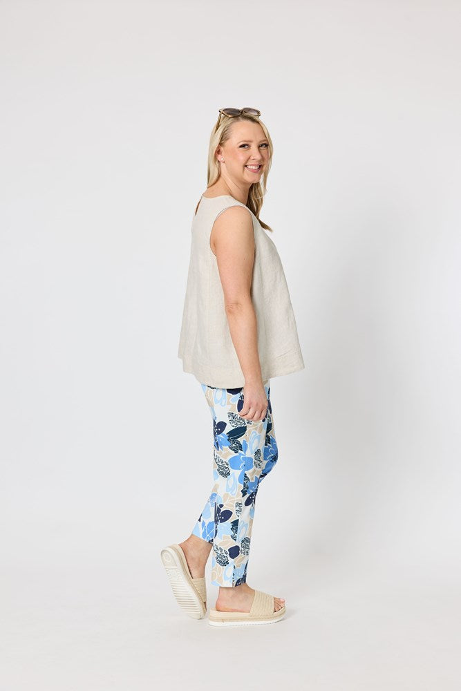 Load image into Gallery viewer, Gordon Smith Womens Amalfi Rose Floral Print Slim Leg Pant - Cornflower Multi
