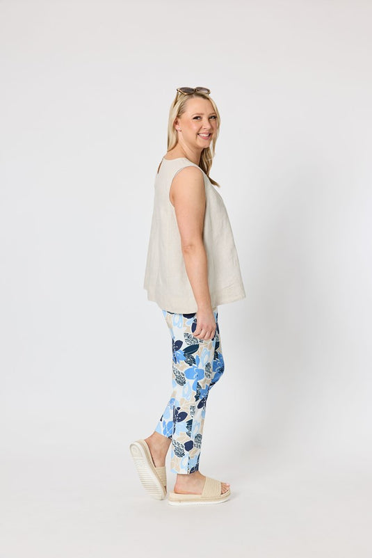 Gordon Smith Womens Amalfi Rose Floral Print Slim Leg Pant - Cornflower Multi