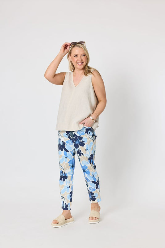Gordon Smith Womens Amalfi Rose Floral Print Slim Leg Pant - Cornflower Multi
