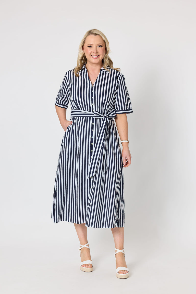 Load image into Gallery viewer, Gordon Smiths Womens Riviera Stipe Print Shirtdress
