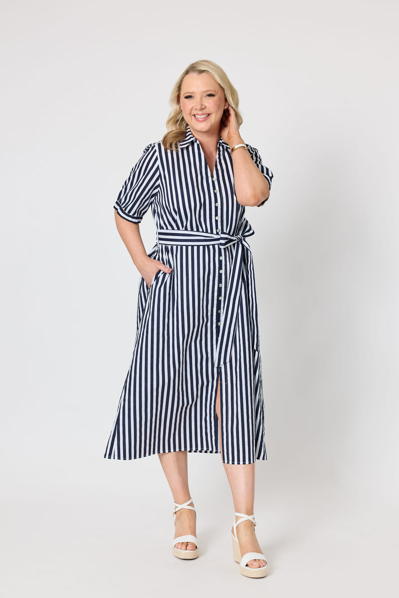 Load image into Gallery viewer, Gordon Smiths Womens Riviera Stipe Print Shirtdress
