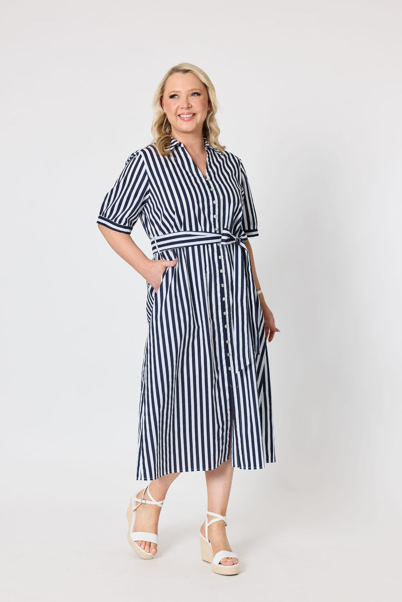 Load image into Gallery viewer, Gordon Smiths Womens Riviera Stipe Print Shirtdress
