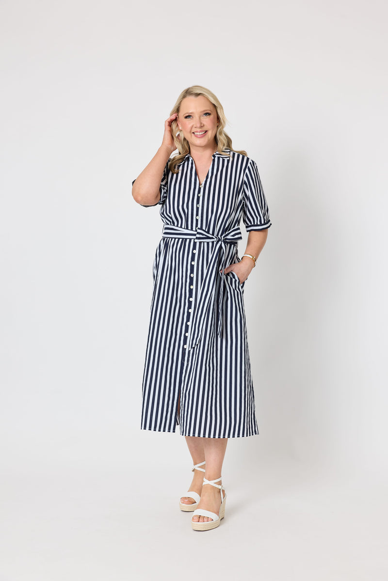 Load image into Gallery viewer, Gordon Smiths Womens Riviera Stipe Print Shirtdress
