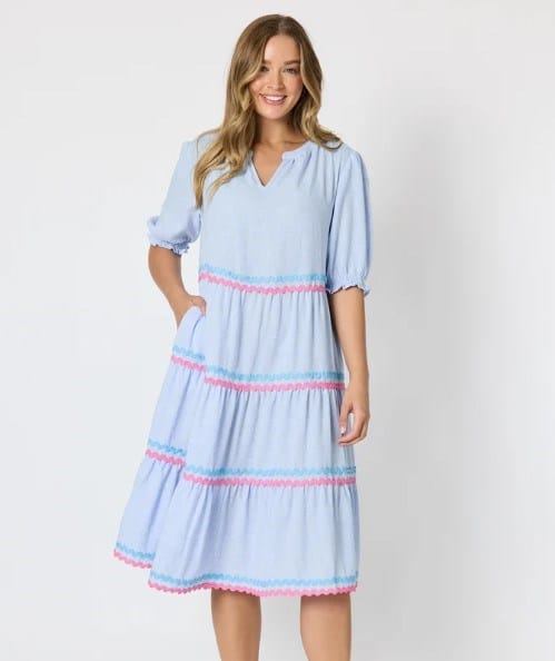 Load image into Gallery viewer, Threadz Womens Canopy Ric Rac Dress - Pale Blue
