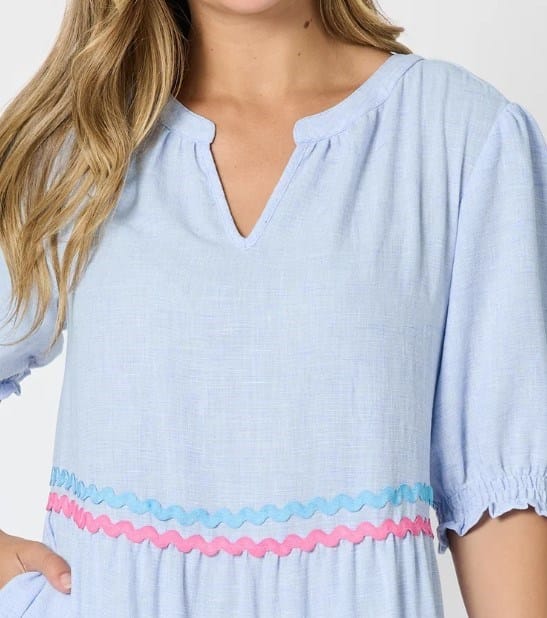 Load image into Gallery viewer, Threadz Womens Canopy Ric Rac Dress - Pale Blue
