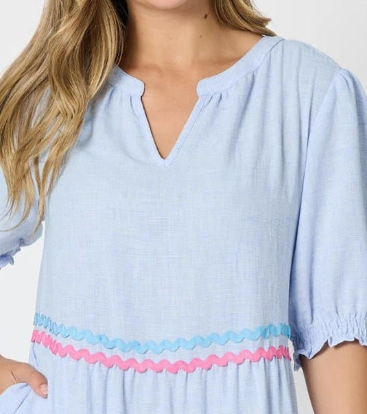 Threadz Womens Canopy Ric Rac Dress - Pale Blue