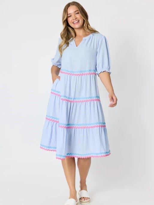 Load image into Gallery viewer, Threadz Womens Canopy Ric Rac Dress - Pale Blue
